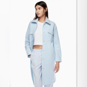 Aritzia Wilfred The Ganna Long Shirt Jacket XS Cool Blue Boiled  Merino Wool